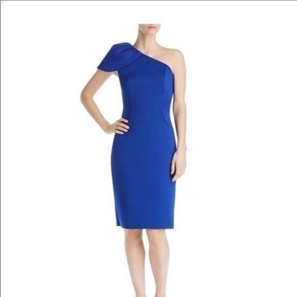 Eliza J Solid Blue One Shoulder Knee-Length Sheath Cocktail‎ Dress Size 14 NWOT